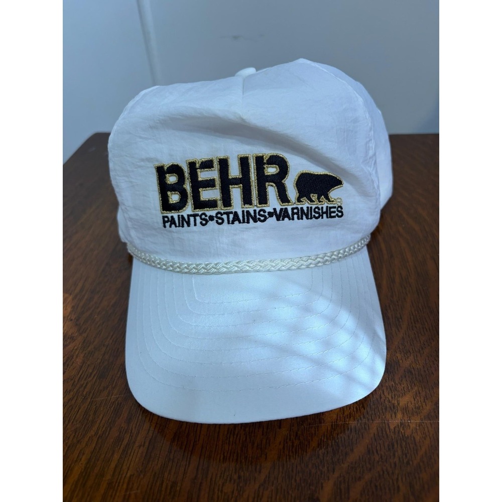 VTG Behr Paints Hat Cap Adjustable One Size White Nissin Cap Nylon Promo Mens‎